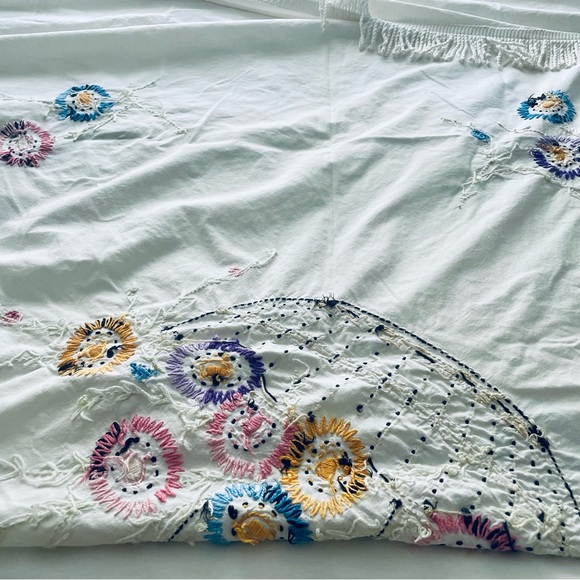 Vintage Hand Embroidered Handmade Fringe Summer Bedspread Quilts Sheet Linens - Picture 12 of 16